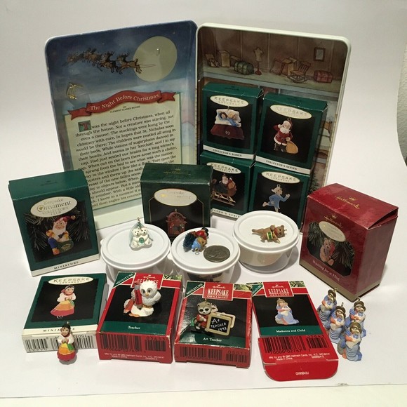 Hallmark Mini Ornaments Lot Assorted Night Before Christmas Tin and others - Picture 1 of 11